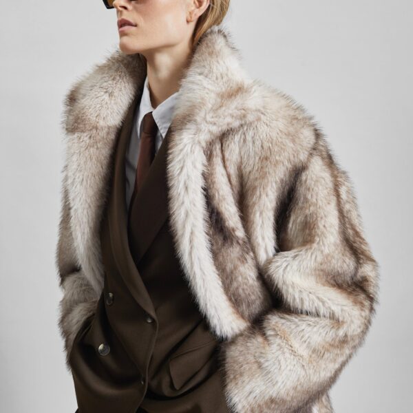 The Frankie Shop Ravello Faux Fur Robe Coat - Grey - Oversized Minimalist Coats in Grey - Shop at Coveti