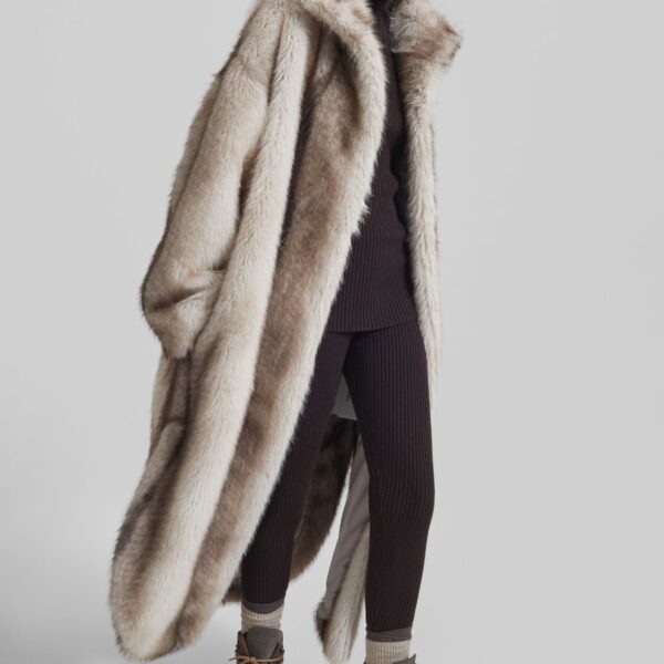 The Frankie Shop Ravello Faux Fur Robe Coat - Grey - Oversized Minimalist Coats in Grey - Shop at Coveti