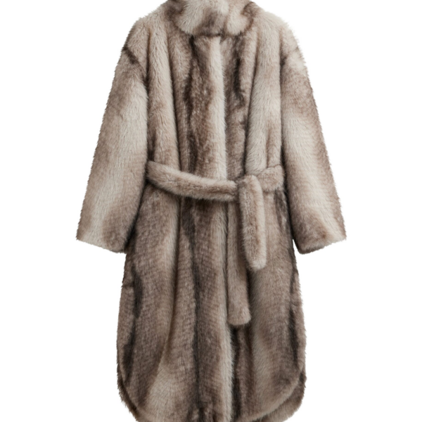 The Frankie Shop Ravello Faux Fur Robe Coat - Grey - Oversized Minimalist Coats in Grey - Shop at Coveti
