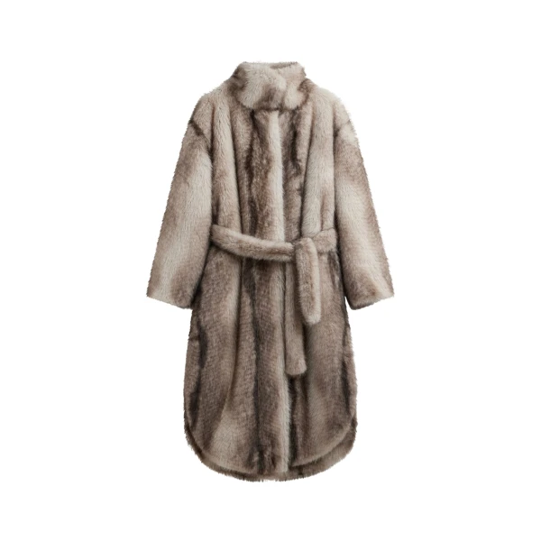 The Frankie Shop Ravello Faux Fur Robe Coat - Grey - Oversized Minimalist Coats in Grey - Shop at Coveti