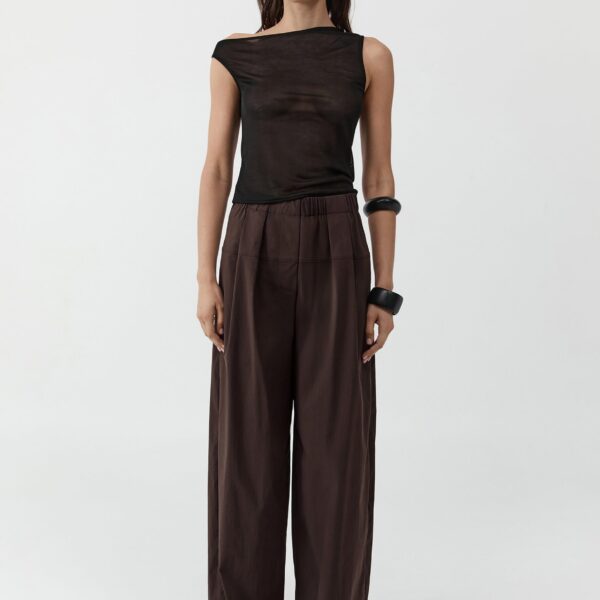 The Frankie Shop Relaxed Pleat Pants - Bark - Oversized Minimalist Pants in Beige - Shop at Coveti