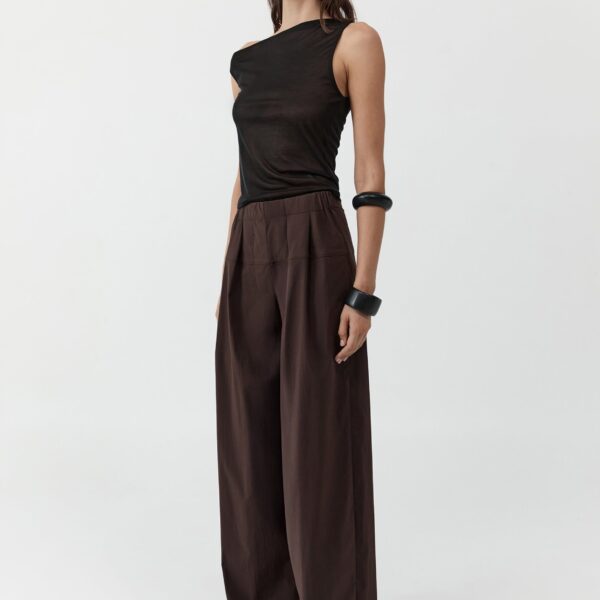 The Frankie Shop Relaxed Pleat Pants - Bark - Oversized Minimalist Pants in Beige - Shop at Coveti