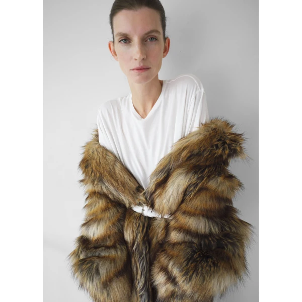 The Frankie Shop Rella Faux Fur Coat – Camel, view 3