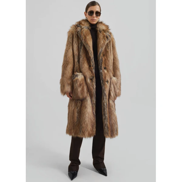 The Frankie Shop Rella Faux Fur Coat – Camel, view 4