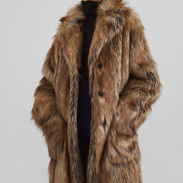 The Frankie Shop Rella Faux Fur Coat - Camel - Oversized Minimalist Coats in Beige - Shop at Coveti