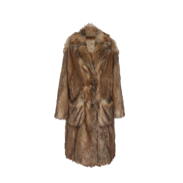 The Frankie Shop Rella Faux Fur Coat - Camel - Oversized Minimalist Coats in Beige - Shop at Coveti