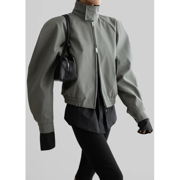 The Frankie Shop Rennes Curved Blouson Jacket – Sage, view 3