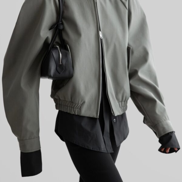 The Frankie Shop Rennes Curved Blouson Jacket - Sage - Oversized Minimalist Jackets in Green - Shop at Coveti