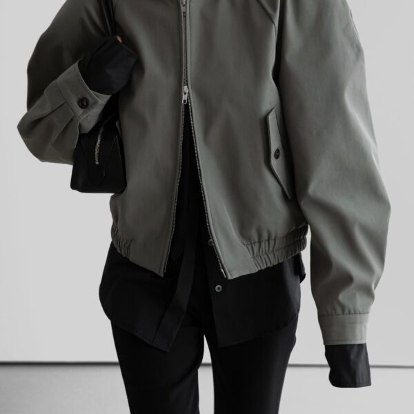 The Frankie Shop Rennes Curved Blouson Jacket - Sage - Oversized Minimalist Jackets in Green - Shop at Coveti