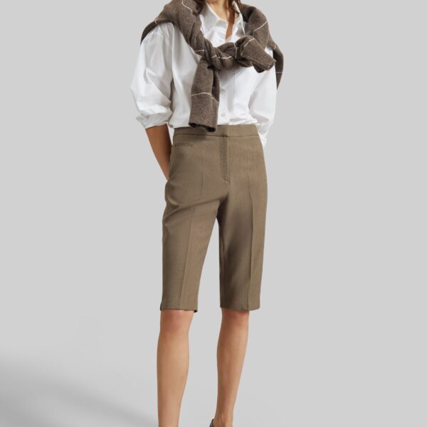 The Frankie Shop Reva Tailored Bermuda Shorts - Dark Taupe - Oversized Minimalist Shorts in Beige - Shop at Coveti