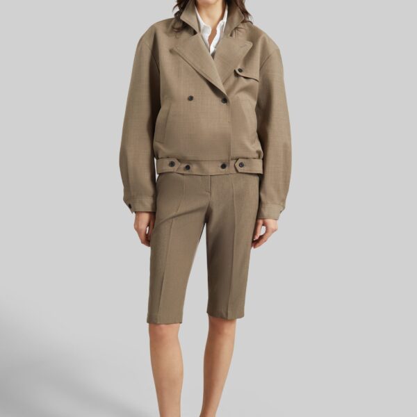 The Frankie Shop Reva Tailored Bermuda Shorts - Dark Taupe - Oversized Minimalist Shorts in Beige - Shop at Coveti