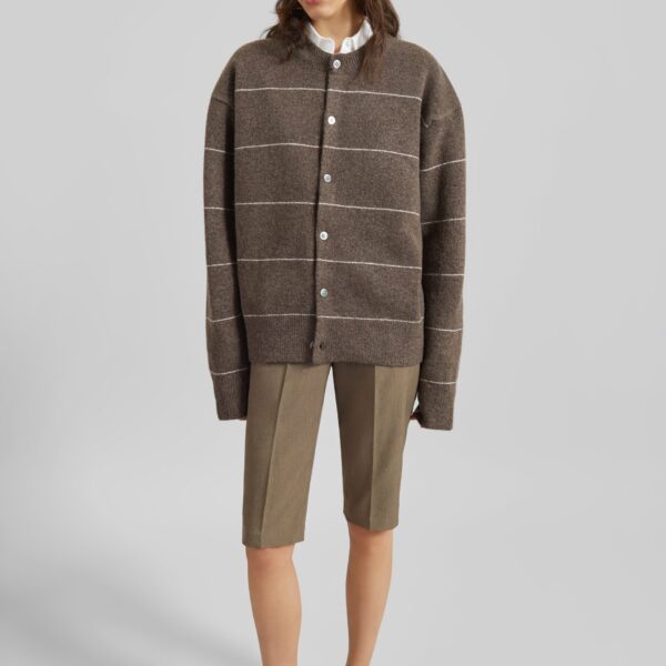 The Frankie Shop Reva Tailored Bermuda Shorts - Dark Taupe - Oversized Minimalist Shorts in Beige - Shop at Coveti