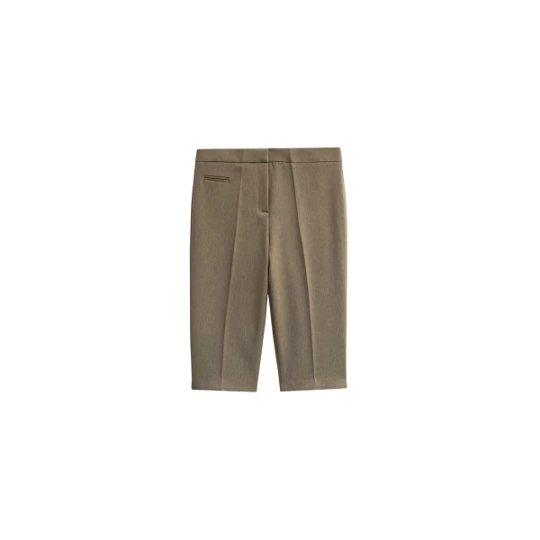 The Frankie Shop Reva Tailored Bermuda Shorts - Dark Taupe - Oversized Minimalist Shorts in Beige - Shop at Coveti