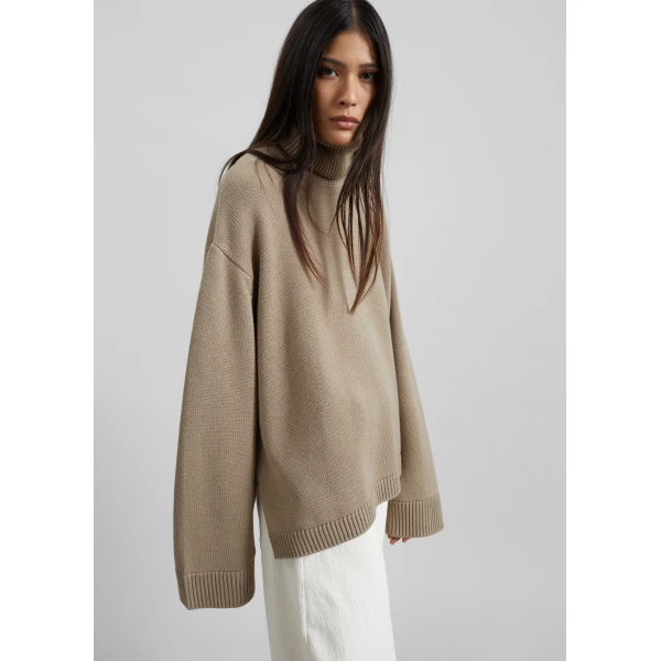 The Frankie Shop Rhea Trapeze Turtleneck – Beige Knit, view 2