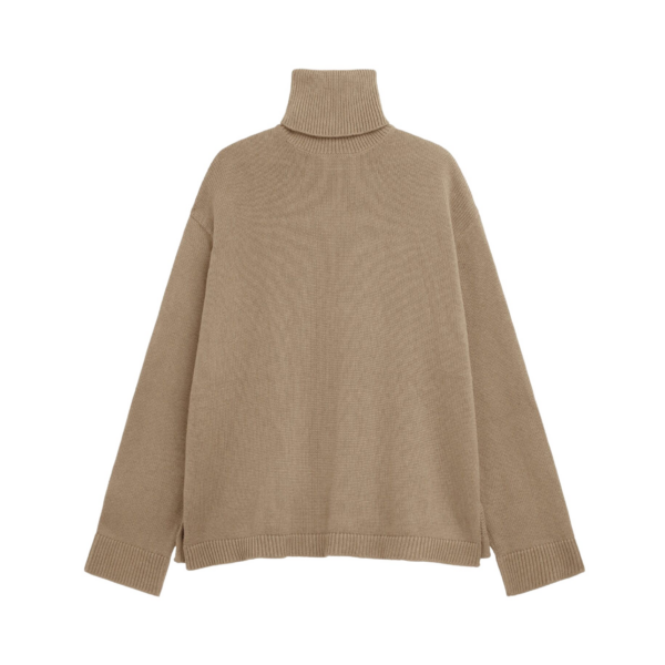 The Frankie Shop Rhea Trapeze Turtleneck - Beige - Oversized Minimalist Knitwear in Beige - Shop at Coveti