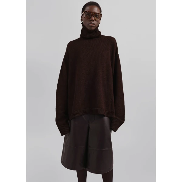 The Frankie Shop Rhea Trapeze Turtleneck – Dark Brown Knit, view 2