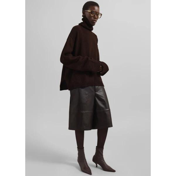 The Frankie Shop Rhea Trapeze Turtleneck – Dark Brown Knit, view 3