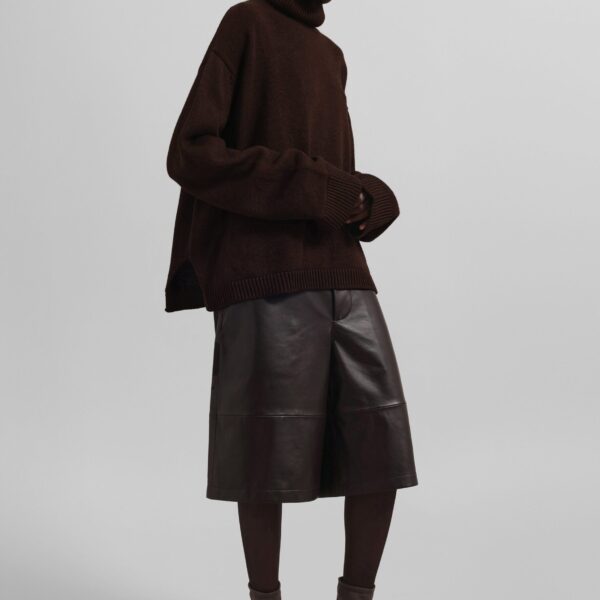 The Frankie Shop Rhea Trapeze Turtleneck - Dark Brown - Oversized Minimalist Knitwear in Beige - Shop at Coveti