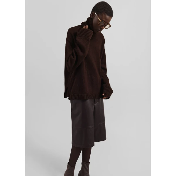 The Frankie Shop Rhea Trapeze Turtleneck – Dark Brown Knit, view 4