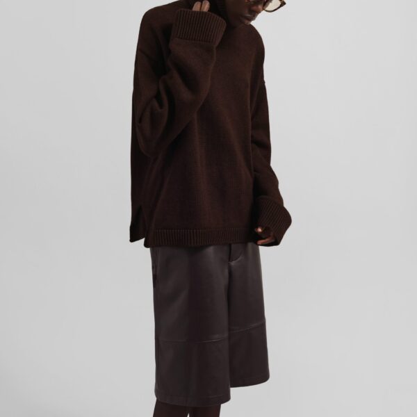 The Frankie Shop Rhea Trapeze Turtleneck - Dark Brown - Oversized Minimalist Knitwear in Beige - Shop at Coveti