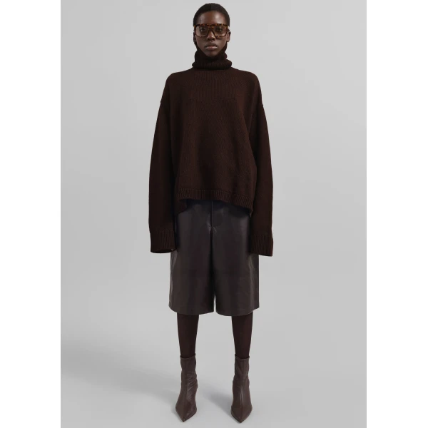 The Frankie Shop Rhea Trapeze Turtleneck – Dark Brown Knit, view 5
