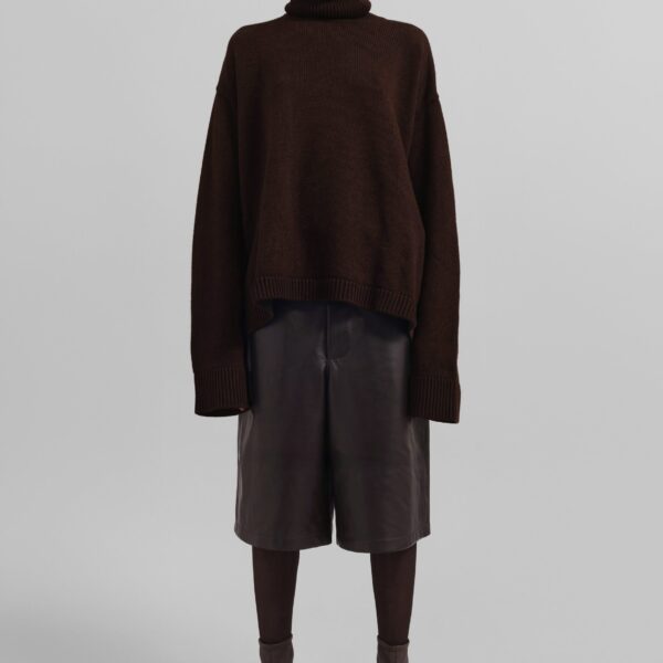 The Frankie Shop Rhea Trapeze Turtleneck - Dark Brown - Oversized Minimalist Knitwear in Beige - Shop at Coveti