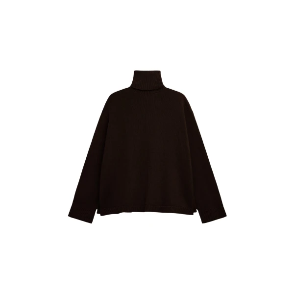 The Frankie Shop Rhea Trapeze Turtleneck - Dark Brown - Oversized Minimalist Knitwear in Beige - Shop at Coveti