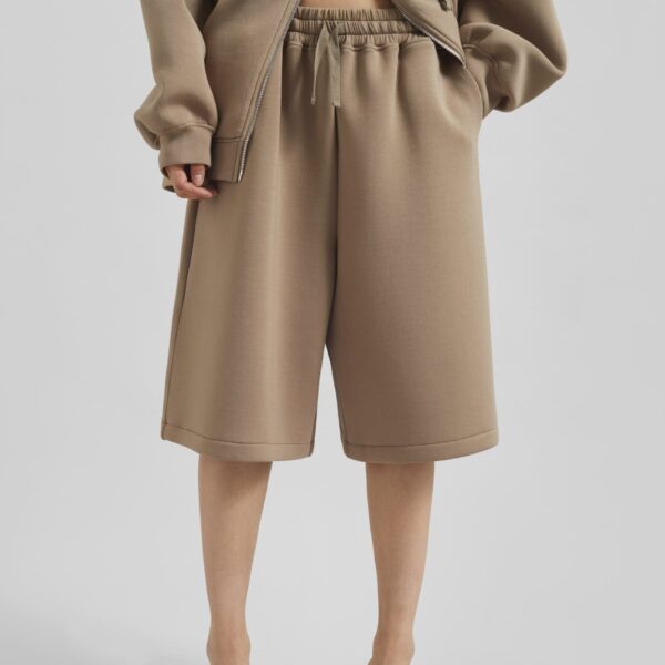 The Frankie Shop Rian Sweatshorts - Camel - Oversized Minimalist Shorts in Beige - Shop at Coveti