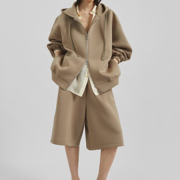 The Frankie Shop Rian Sweatshorts - Camel - Oversized Minimalist Shorts in Beige - Shop at Coveti