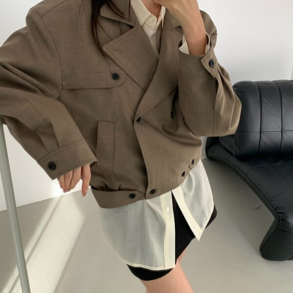 The Frankie Shop Rillan Double-Breasted Blouson Jacket - Taupe Melange - Oversized Minimalist Jackets in Beige - Shop at Coveti