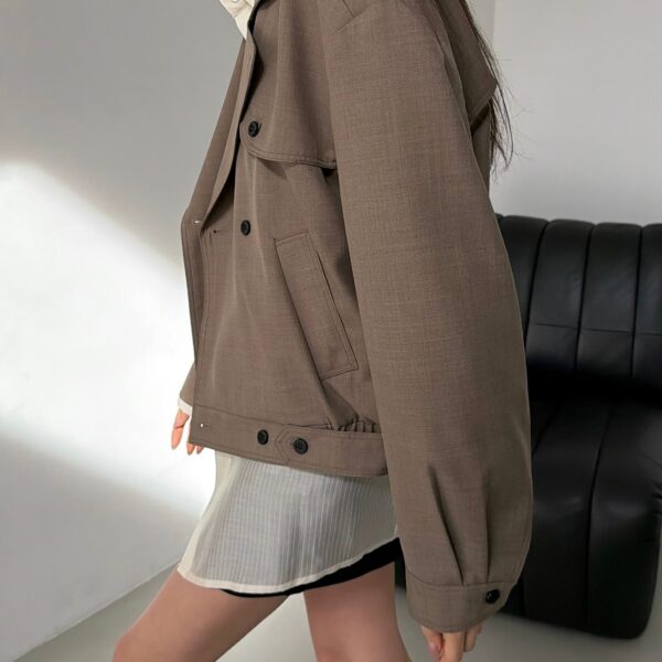 The Frankie Shop Rillan Double-Breasted Blouson Jacket - Taupe Melange - Oversized Minimalist Jackets in Beige - Shop at Coveti
