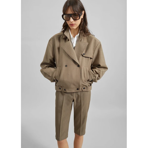 The Frankie Shop Rillan Double-Breasted Blouson Jacket – Taupe Melange, view 5