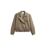 The Frankie Shop Rillan Double-Breasted Blouson Jacket - Taupe Melange - Oversized Minimalist Jackets in Beige - Shop at Coveti