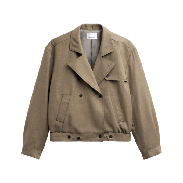 The Frankie Shop Rillan Double-Breasted Blouson Jacket - Taupe Melange - Oversized Minimalist Jackets in Beige - Shop at Coveti