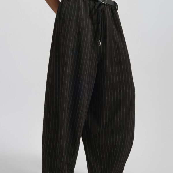 The Frankie Shop Rilton Drawstring Pants - Black/White Pinstripe - Oversized Minimalist Pants in Multicolour - Shop at Coveti