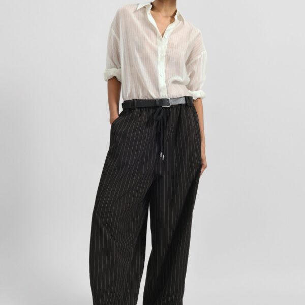 The Frankie Shop Rilton Drawstring Pants - Black/White Pinstripe - Oversized Minimalist Pants in Multicolour - Shop at Coveti