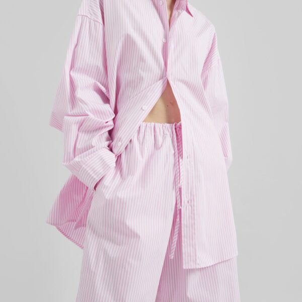 The Frankie Shop Rimini Bermuda Shorts - Pink/White Stripe - Oversized Minimalist Shorts in Multicolour - Shop at Coveti