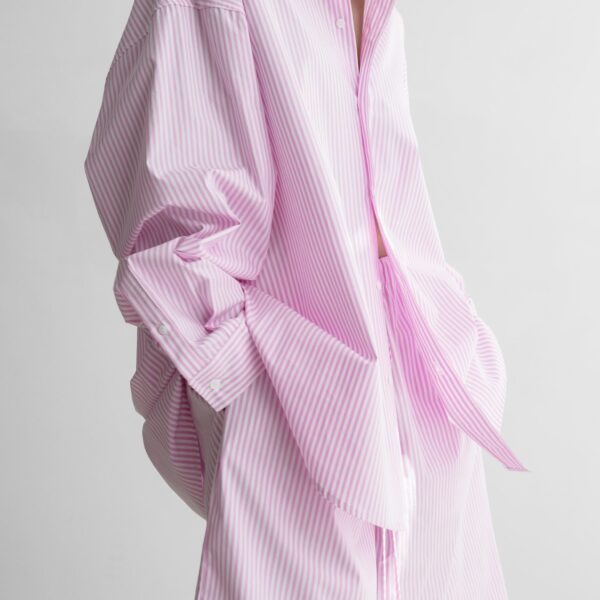 The Frankie Shop Rimini Bermuda Shorts - Pink/White Stripe - Oversized Minimalist Shorts in Multicolour - Shop at Coveti