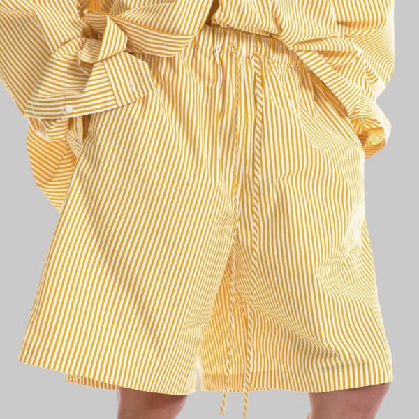 The Frankie Shop Rimini Bermuda Shorts - Yellow/White Stripe - Oversized Minimalist Shorts in Multicolour - Shop at Coveti