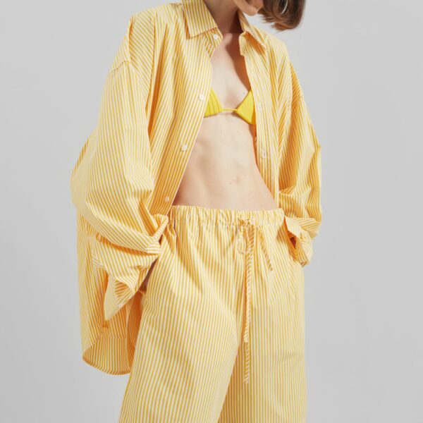 The Frankie Shop Rimini Bermuda Shorts - Yellow/White Stripe - Oversized Minimalist Shorts in Multicolour - Shop at Coveti
