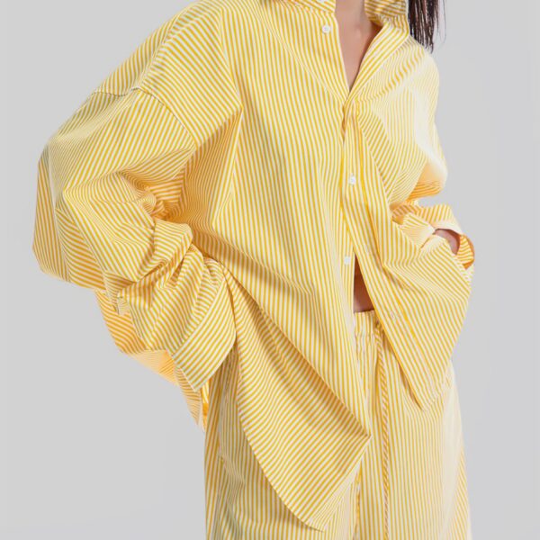 The Frankie Shop Rimini Bermuda Shorts - Yellow/White Stripe - Oversized Minimalist Shorts in Multicolour - Shop at Coveti