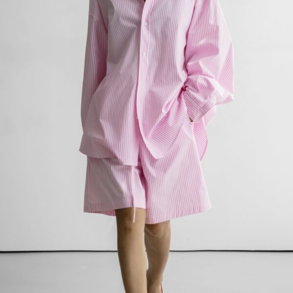 The Frankie Shop Rimini Oversized Poplin Shirt - Pink/White Stripe - Oversized Minimalist Tops in Multicolour - Shop at Coveti