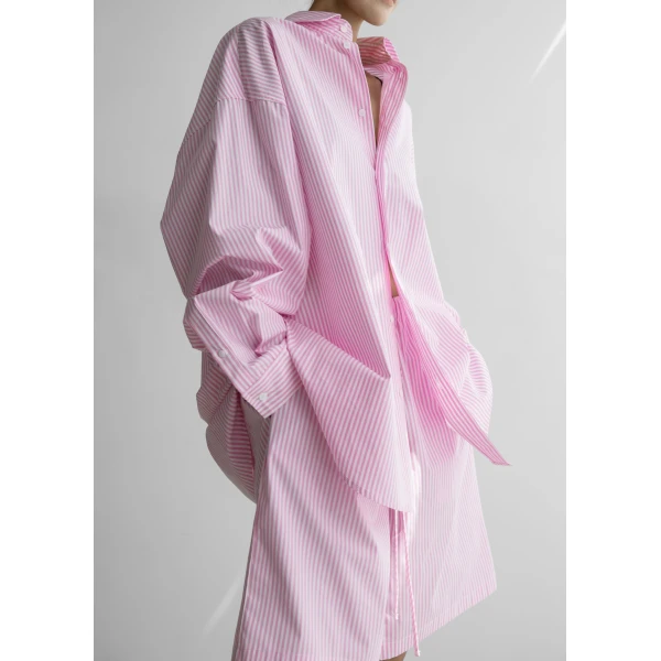 The Frankie Shop Rimini Oversized Poplin Shirt – Pink/White Stripe, view 3