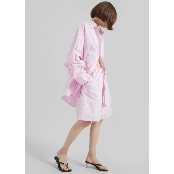 The Frankie Shop Rimini Oversized Poplin Shirt – Pink/White Stripe, view 6