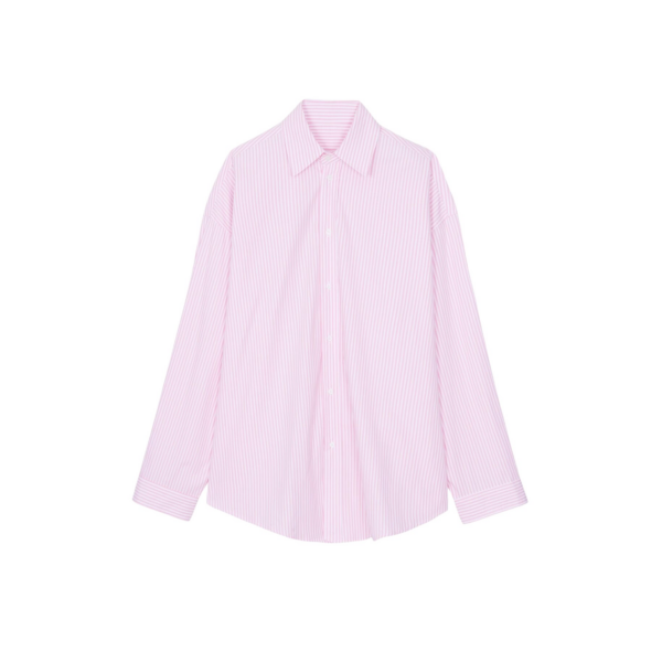 The Frankie Shop Rimini Oversized Poplin Shirt - Pink/White Stripe - Oversized Minimalist Tops in Multicolour - Shop at Coveti