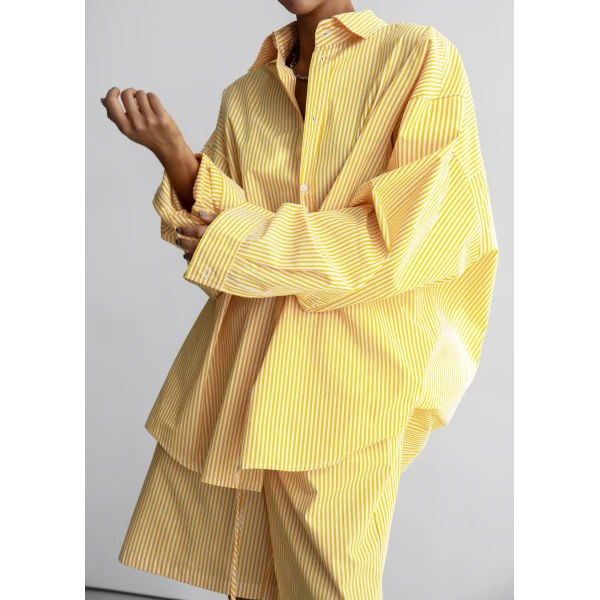 The Frankie Shop Rimini Oversized Poplin Shirt – Yellow/White Stripe, view 2