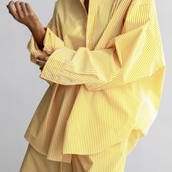 The Frankie Shop Rimini Oversized Poplin Shirt - Yellow/White Stripe - Oversized Minimalist Tops in Multicolour - Shop at Coveti