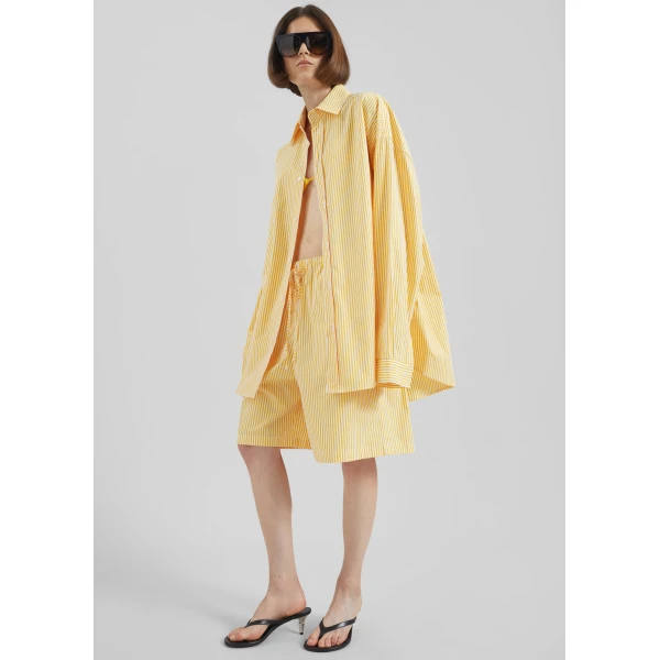 The Frankie Shop Rimini Oversized Poplin Shirt – Yellow/White Stripe, view 3