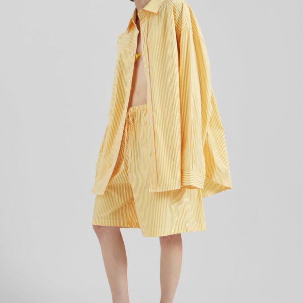 The Frankie Shop Rimini Oversized Poplin Shirt - Yellow/White Stripe - Oversized Minimalist Tops in Multicolour - Shop at Coveti