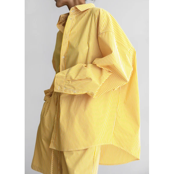 The Frankie Shop Rimini Oversized Poplin Shirt – Yellow/White Stripe, view 4